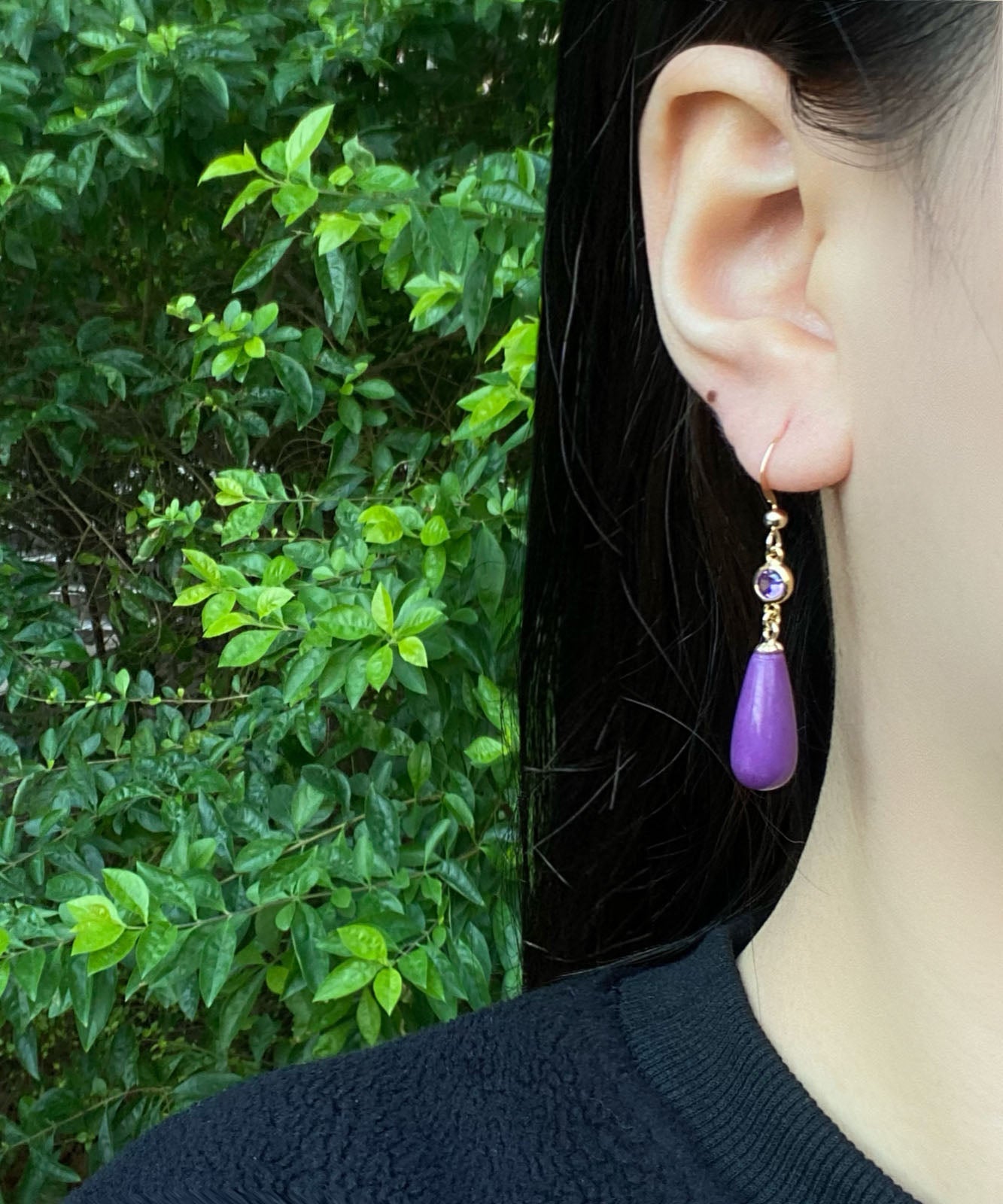Stylish Purple 14k Gold Inlaid Mica Crystal Drop Earrings