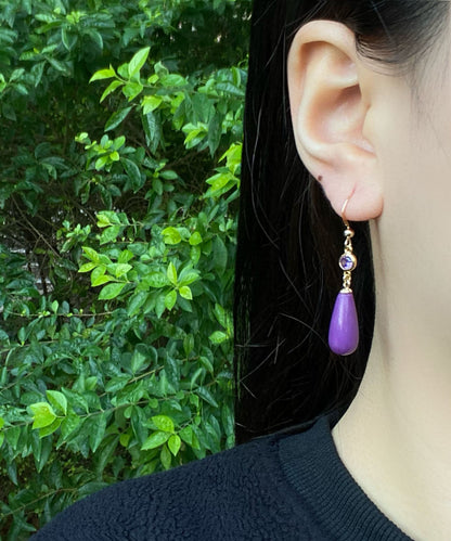 Stylish Purple 14k Gold Inlaid Mica Crystal Drop Earrings