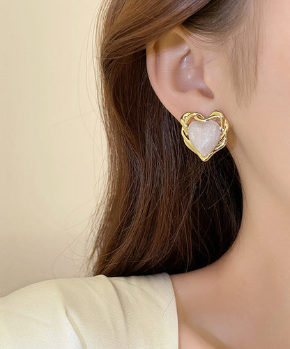 White Copper Overgild Drip Glaze Love Stud Earrings