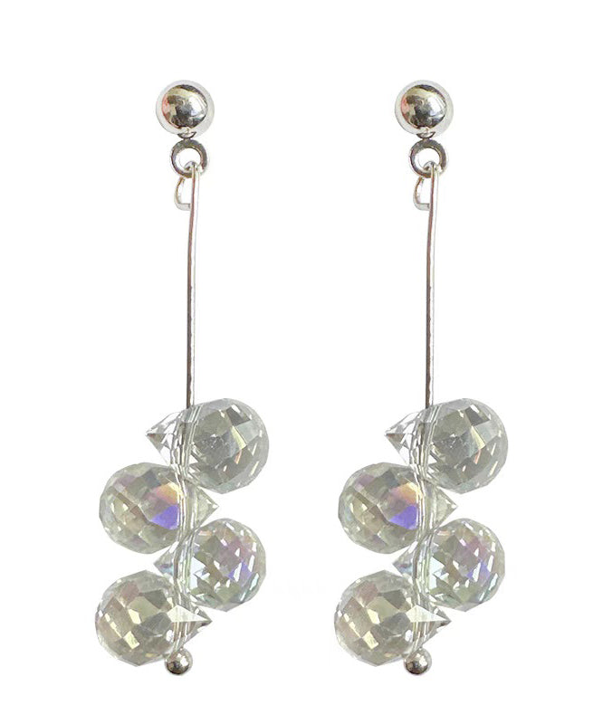 White Sterling Silver Glass Tassel Drop Earrings
