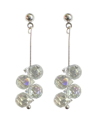 White Sterling Silver Glass Tassel Drop Earrings