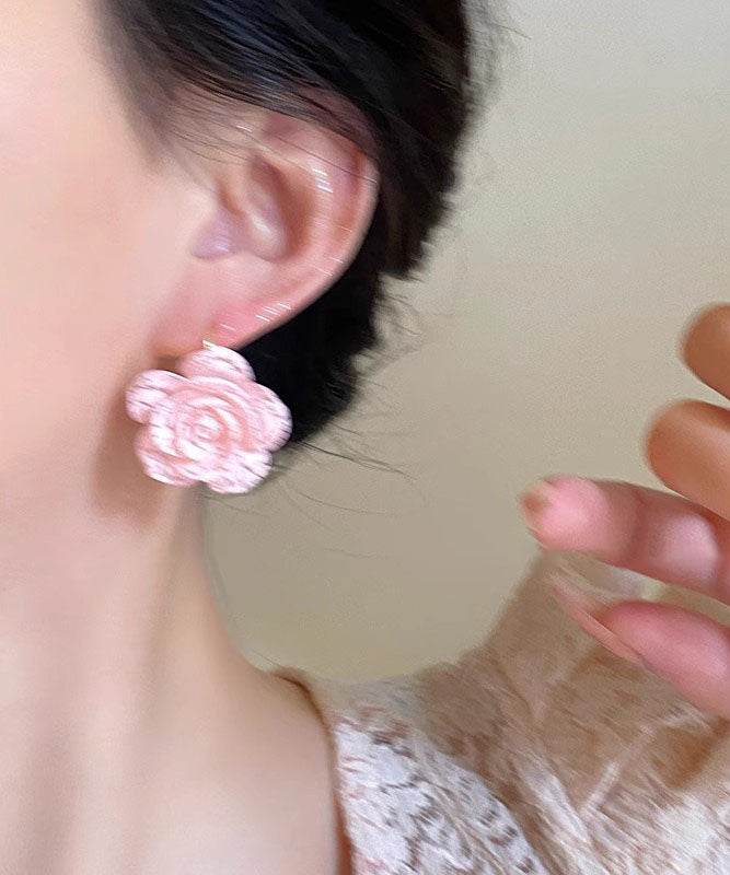 Pink Acrylic Rose Stud Earrings