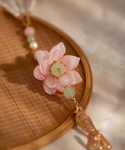 Pink Alloy Pearl Pearl Lotus Tassel Brooches