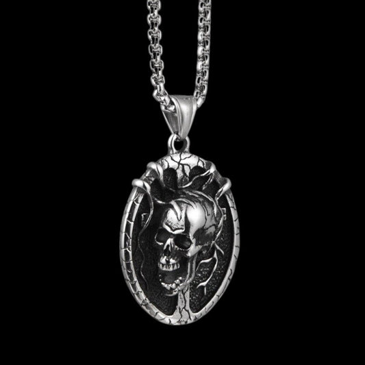 3d Grave Skull Cross Oval Pendant