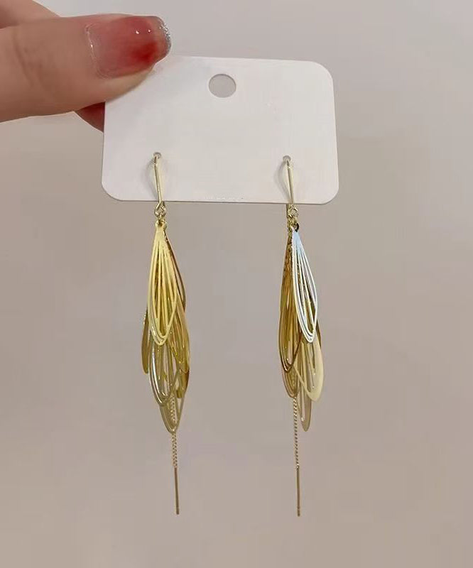 Skinny Gold Copper Alloy Hollow Out Tassel Drop Earrings