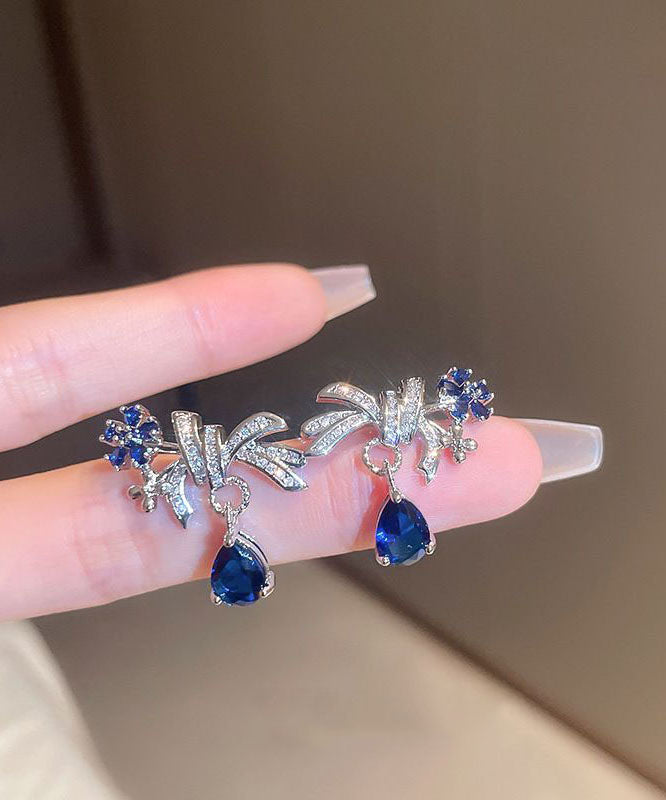 Oversize Blue Sterling Silver Zircon Water Drop Drop Earrings