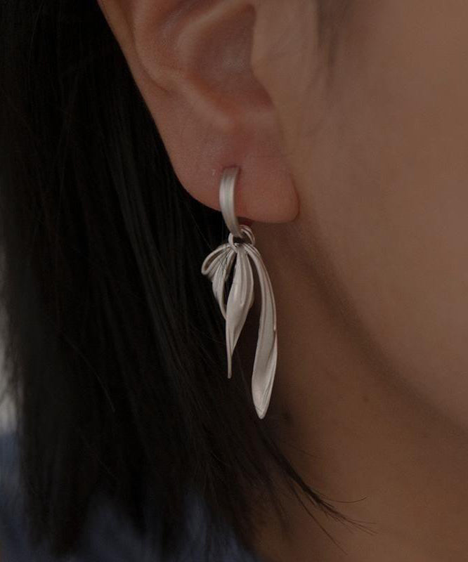 Silk Sterling Silver Bow Ribbon Drop Earrings