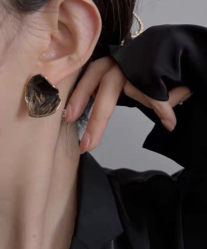 Grey Brown Copper Overgild Dropwise Glaze Stud Earrings