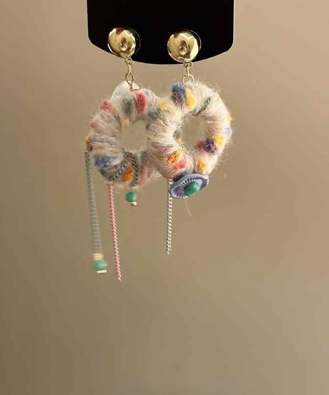 Alloy Asymmetrical Knitting Wool Tassel Drop Earrings