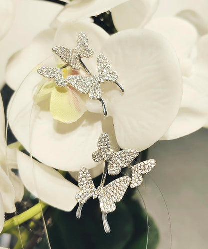 Modern Silk Sterling Silver Zircon Butterfly Stud Earrings