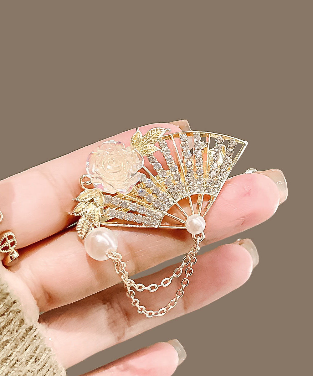 Golden Yellow Alloy Crystal Pearl Fan Tassel Duck Mouth Hairpin