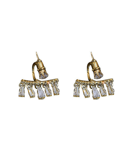 Stylish Gold Sterling Silver Alloy Zircon Arc Tassel Drop Earrings