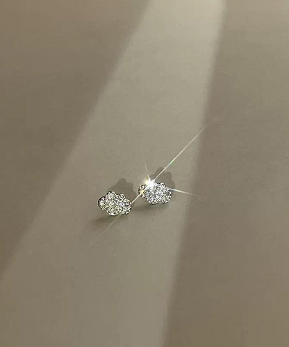 White Sterling Silver Zircon Clouds Stud Earrings