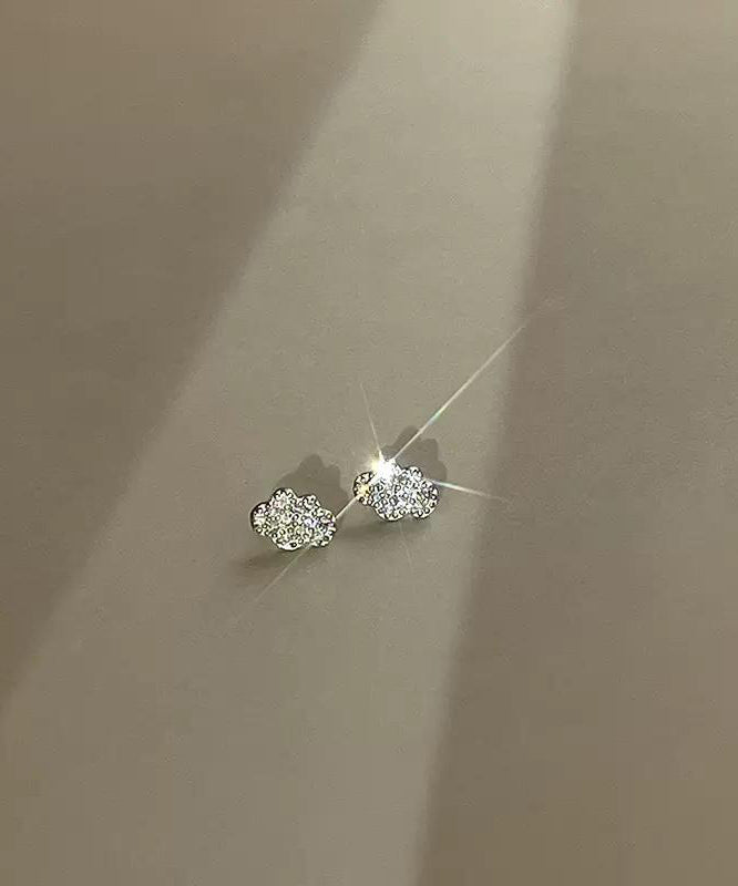 White Sterling Silver Zircon Clouds Stud Earrings