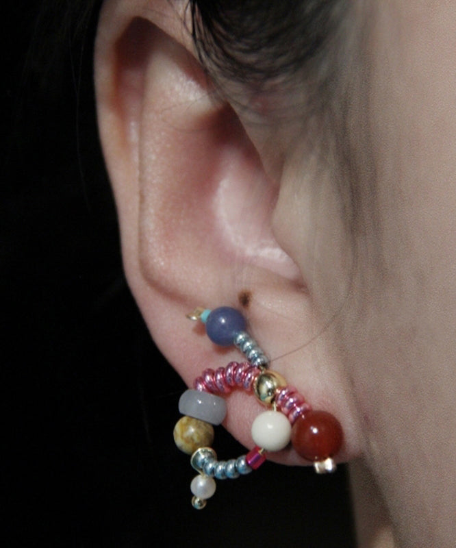 Rainbow Sterling Silver Overgild Jade Agate Bow Stud Earrings
