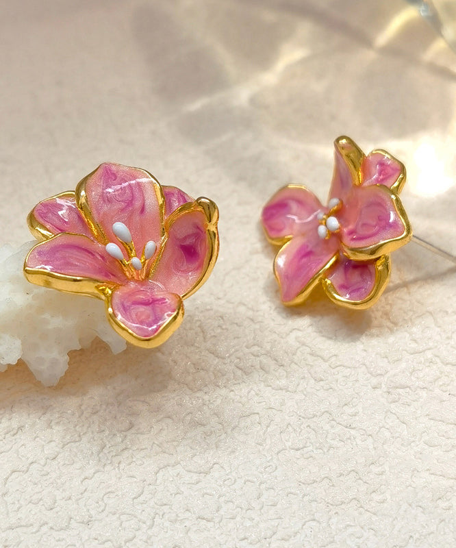 Pink Copper Drip Glaze Stud Earrings