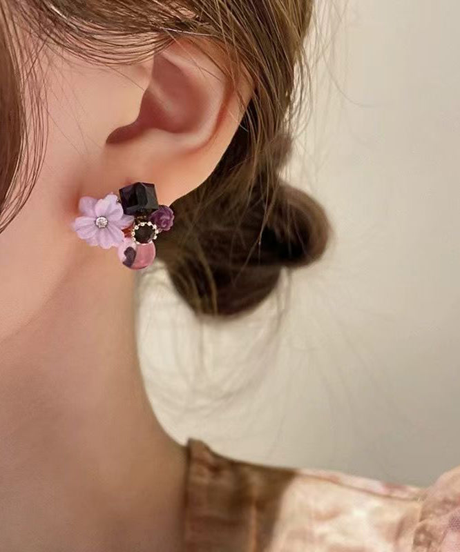Original Design Purple Alloy Zircon Stud Earrings