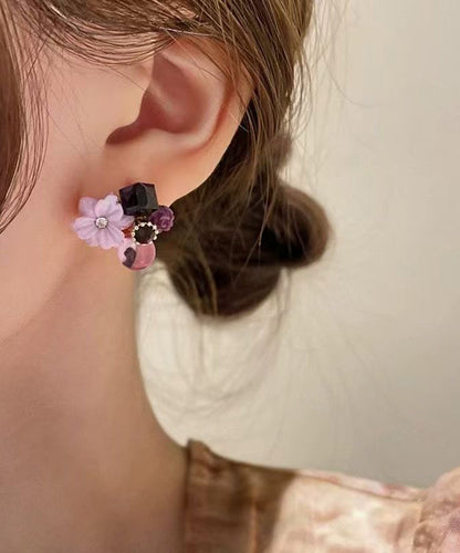 Original Design Purple Alloy Zircon Stud Earrings