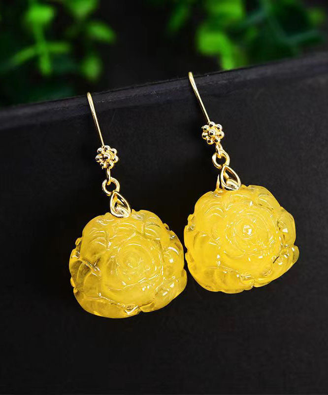 Yellow 14k Gold Amber Beeswax Drop Earrings
