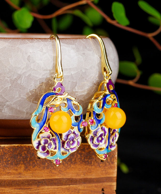 Classy Colorblock Sterling Silver Inlaid Beeswax Drop Earrings
