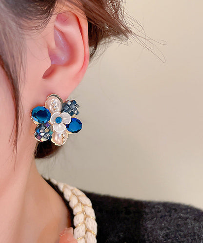 Style Colorblock Copper Pearl Zircon Stud Earrings