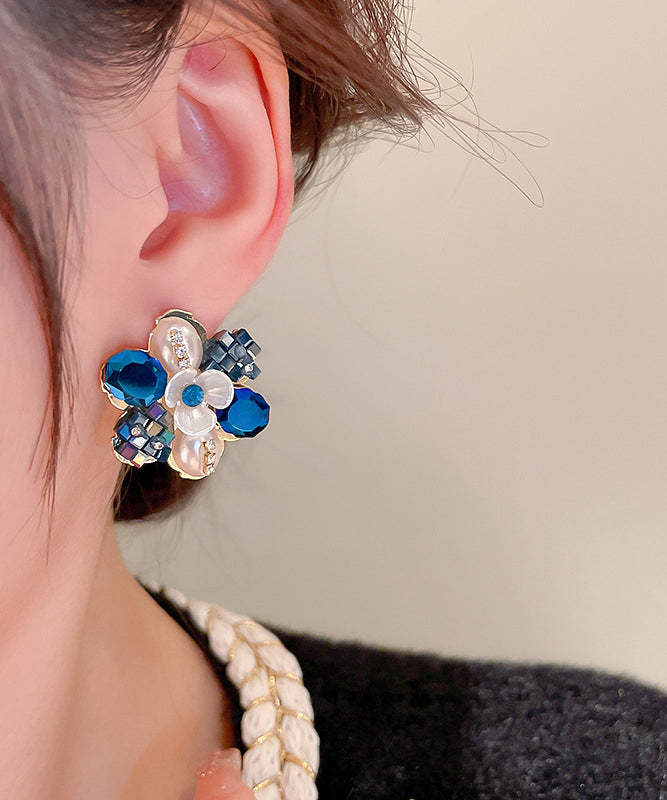 Style Colorblock Copper Pearl Zircon Stud Earrings