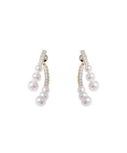 Modern White Copper Zircon Pearl Tassel Hoop Earring