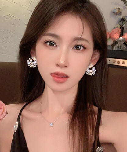 White Sterling Silver Alloy Zircon Pearl Hoop Earrings