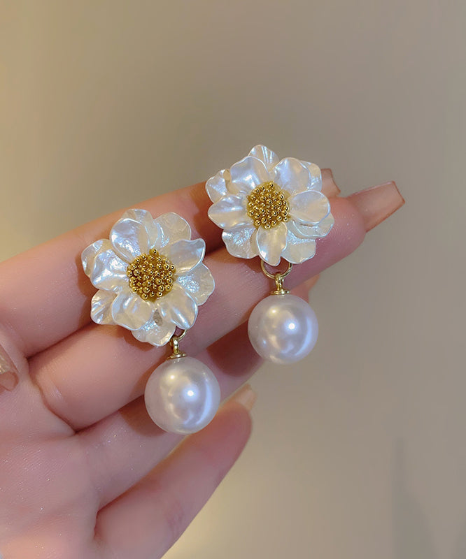 White Copper Overgild Pearl Drop Earrings