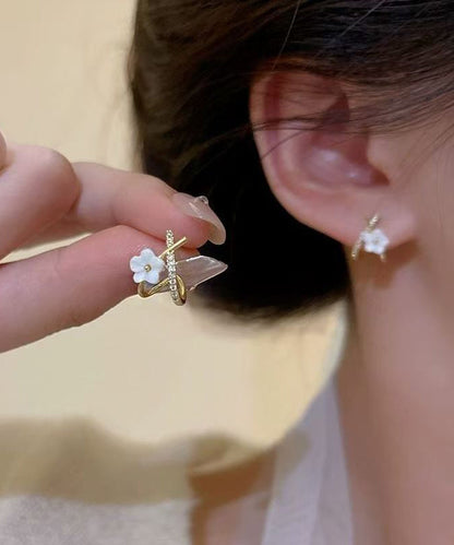 White Copper Ovegild Zircon Cross Stud Earrings