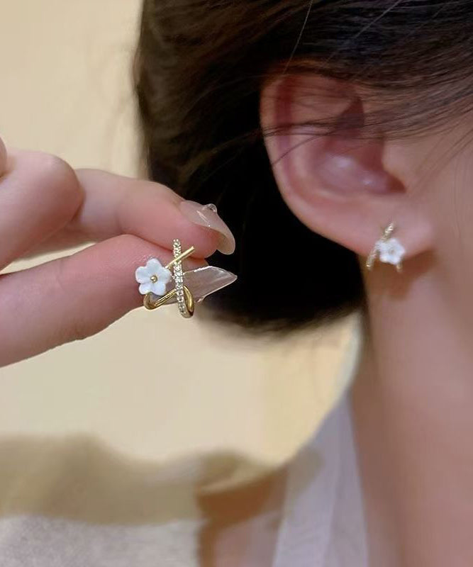 White Copper Ovegild Zircon Cross Stud Earrings