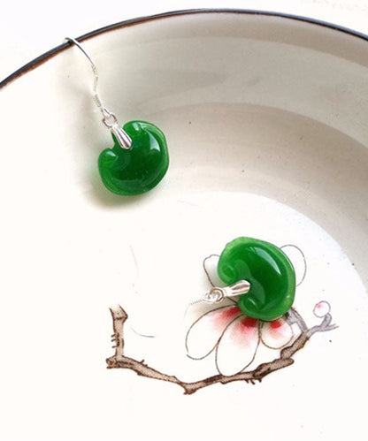 Green Sterling Silver Jade Drop Earrings