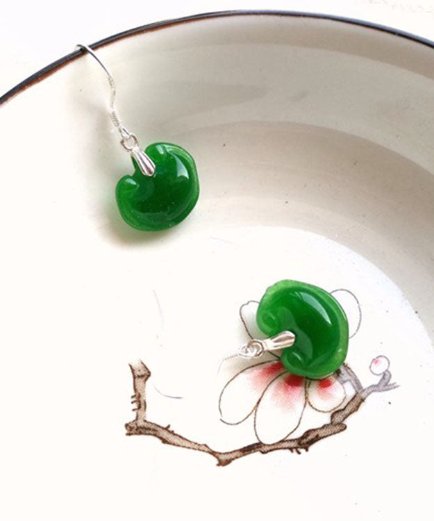 Green Sterling Silver Jade Drop Earrings