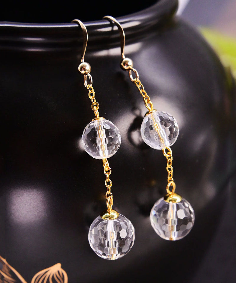 Fine White 14k Gold Crystal Drop Earrings