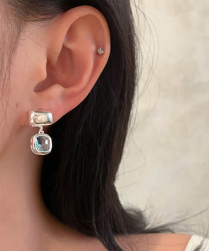 Blue Alloy Crystal Drop Earrings