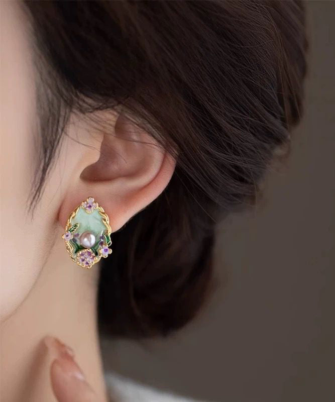 Classy Rainbow Copper Overgild Pearl Stud Earrings