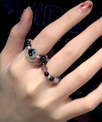 Colorblock Gem Stone Beading Rings Two Piece Set