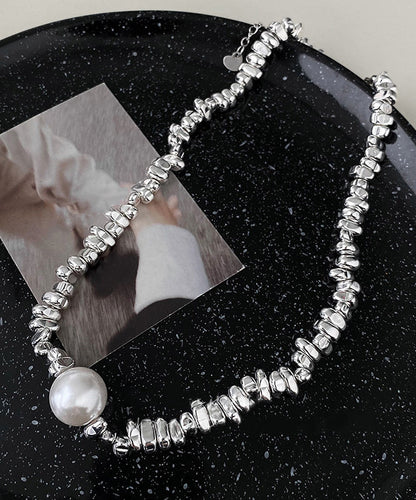 Fine Silk Stainless Steel Broken Silver Pearl Patchwork Pendant Necklace