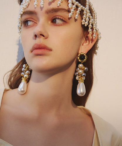 Exaggeration Gold Grape Bunches Pearl Water Drop Alloy Drop Earrings
