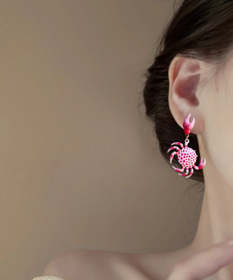 Novelty Pink Copper Overgild Crab Drop Earrings