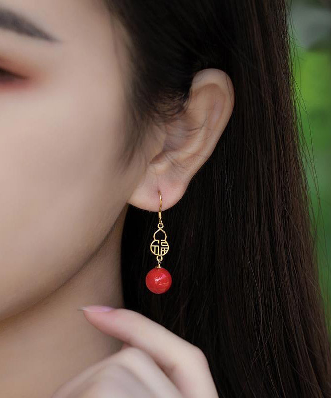 Red Sterling Silver Agate Gourd Drop Earrings