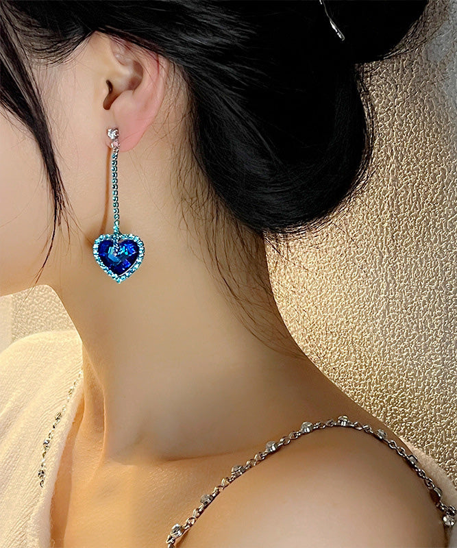 Original Design Blue Sterling Silver Zircon Love Drop Earrings