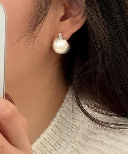Silk Sterling Silver Sanding Spherical Hoop Earrings
