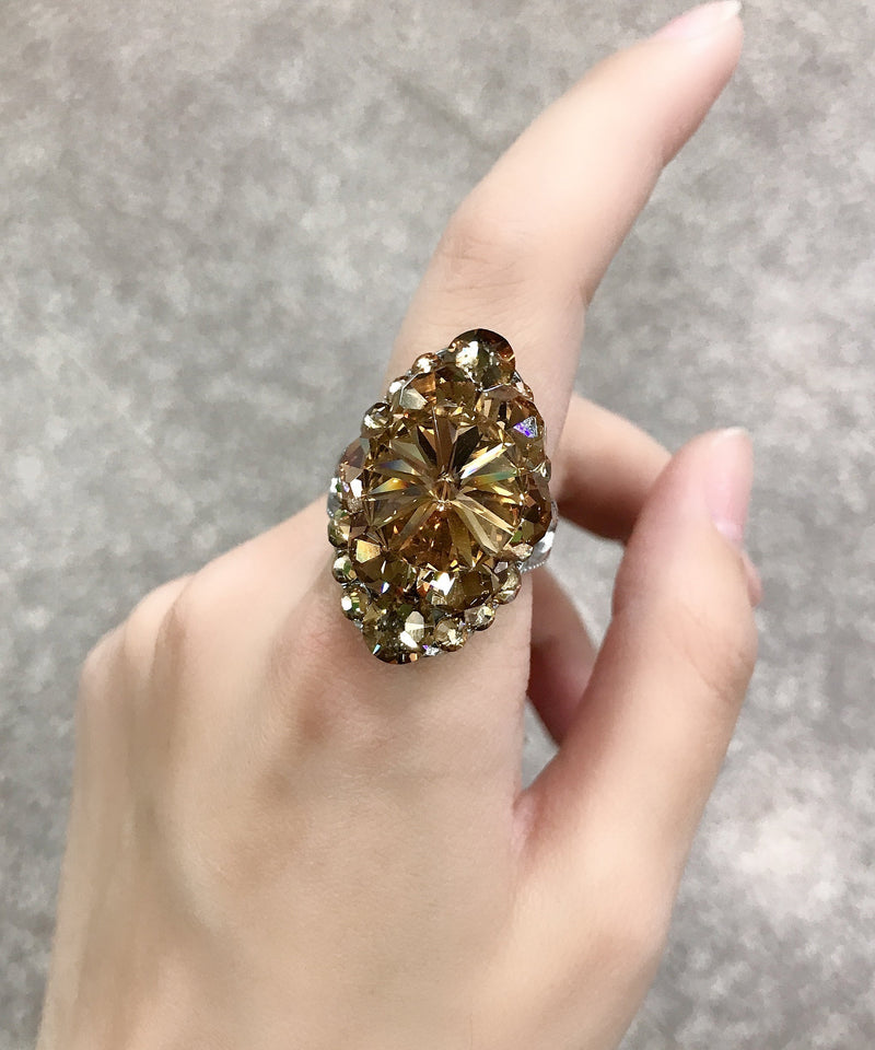 Unique Gold Alloy Zircon Crystal Chain Ring ,bracelet and Watch Three Piece Set