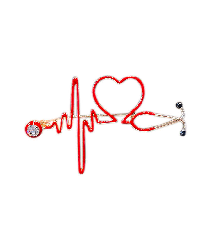 Handmade Red Alloy Zircon Ecg Love Brooches