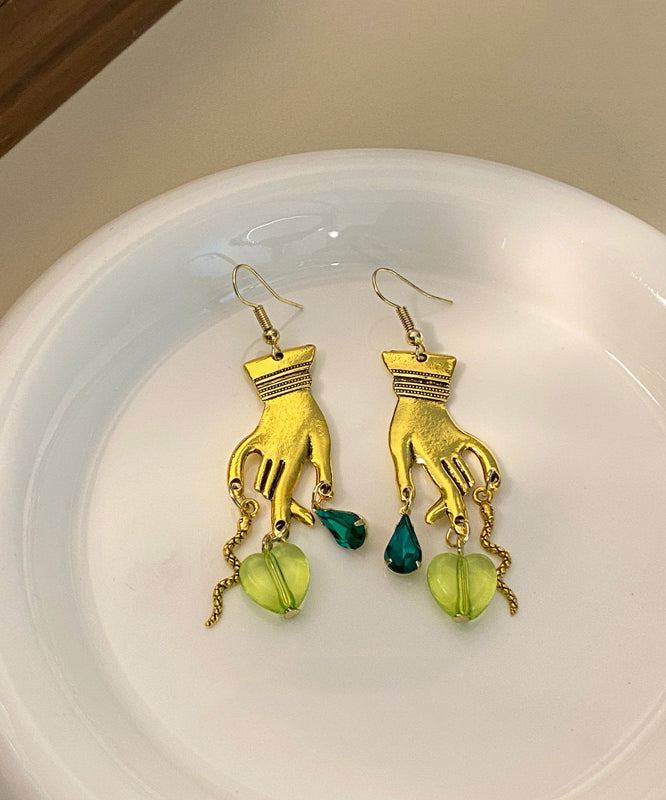 Diy Gold Copper Overgild Love Crystal Palm Drop Earrings