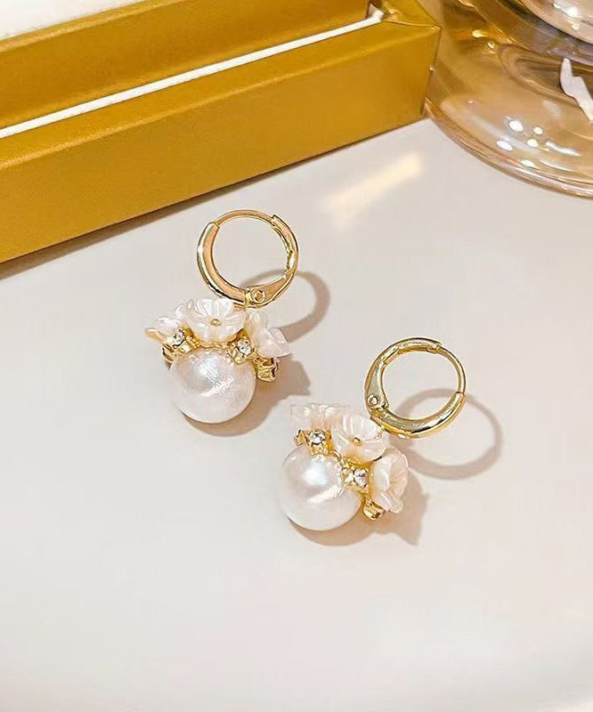 New Gold Copper Alloy Zircon Pearl Hoop Earrings