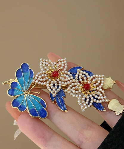 Blue Sterling Silver Overgild Pearl Cloisonne Hairpin