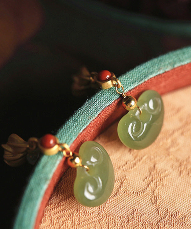 Gold Silver Inlaid Jade Agate Drop Earrings