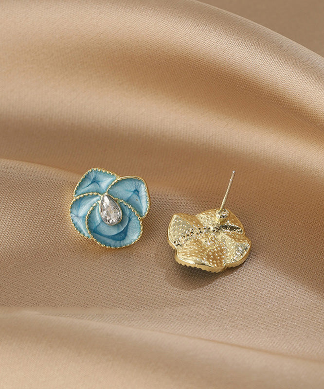 Unique Blue Copper Alloy Drip Glaze Stud Earrings